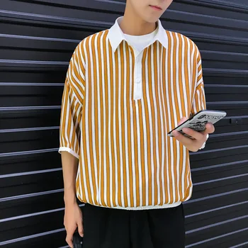 

Summer New Dress Shirt Men Fashion Striped Casual Shirt Man Streetwear Trend Wild Hip Hop Loose Short-sleeved Shirt M-2XL