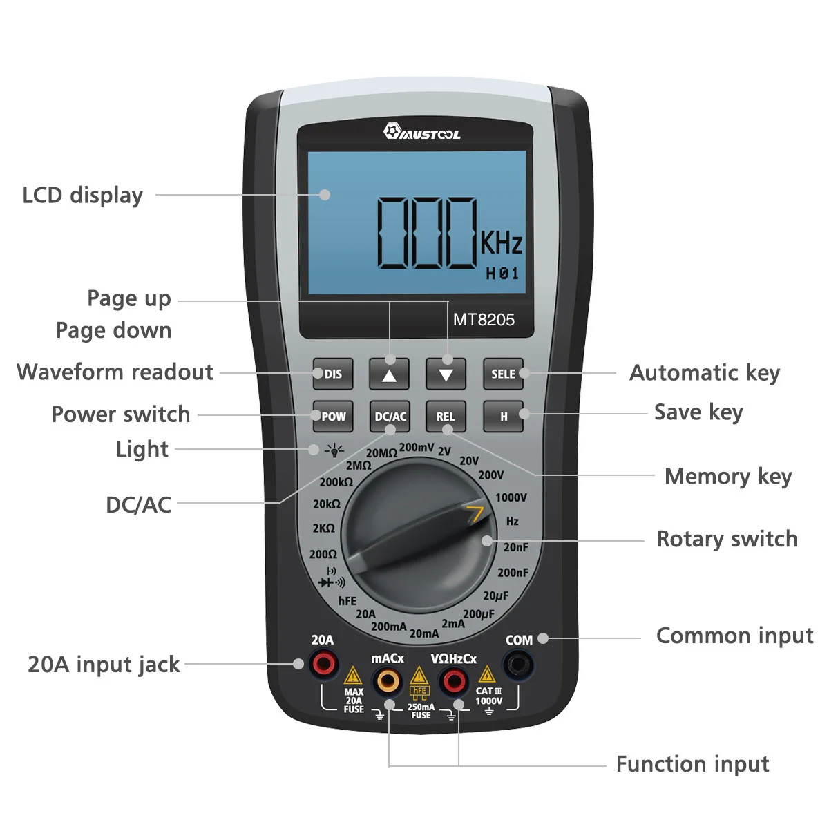 US $50.99 Mt8205 2 In 1 Digital Intelligent Handheld Storage Oscilloscope Multimeter Current Voltage Resistance Frequency Diodetester