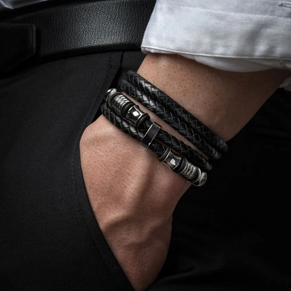

Genuine Leather Bracelet Men Double Layer Silver/Gold Color Stainless Steel Magnetic Clasp Special Jewelry For Men Male Gifts