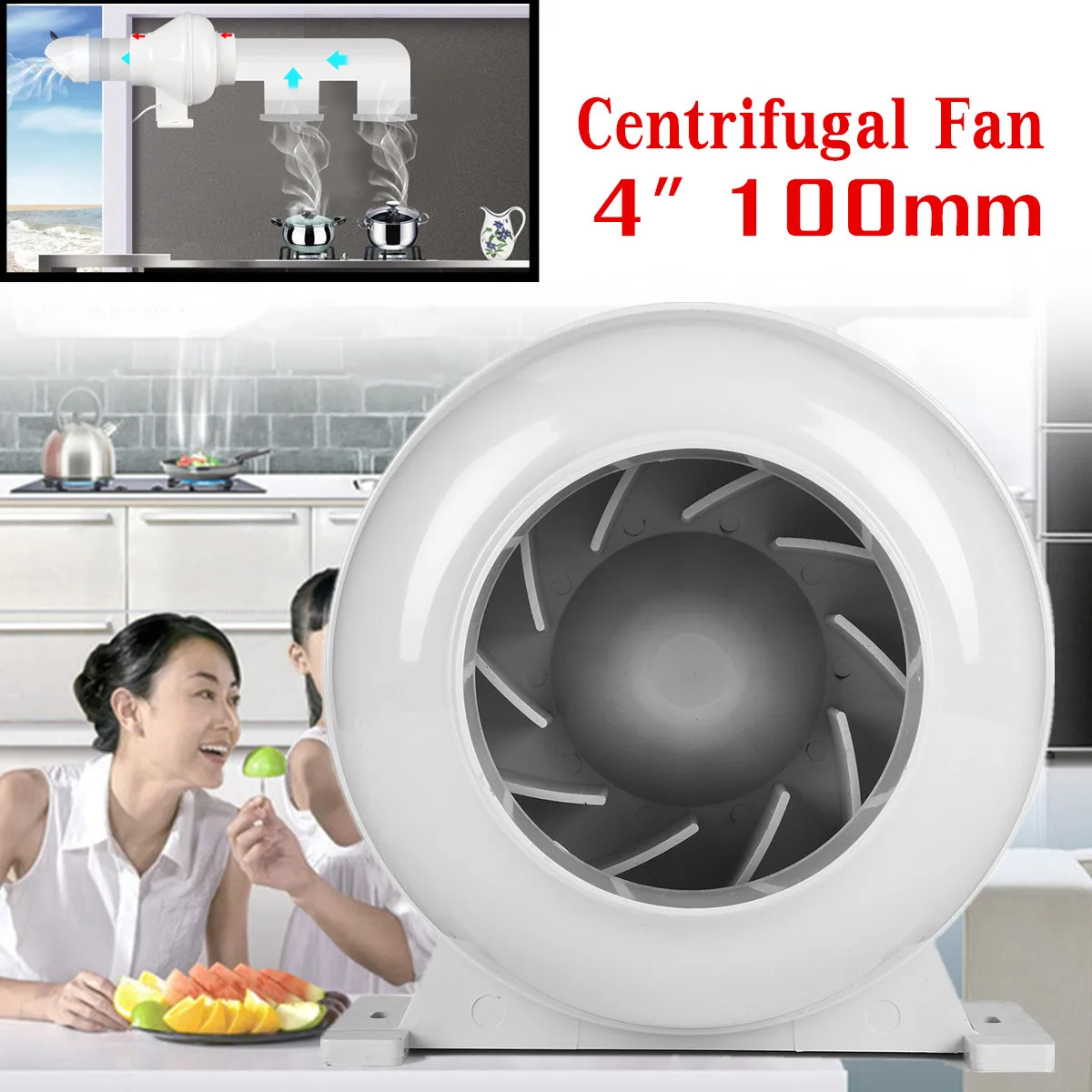 

4 Inch 100mm In Line Powerful Pipeline Centrifugal Fan Kitchen Duct Exhaust Blower Energy-saving Mute Overheating Protection