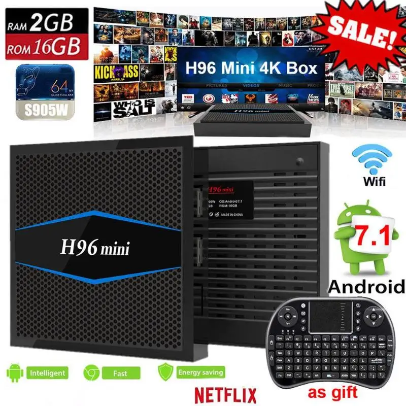

H96 Mini H96 TV Box Android 7.1 Amlogic S905W Quad Core 2GB 16GB 2.4G WiFi LAN USB HDMI 4Kx2K Smart Media Player Set Top Box