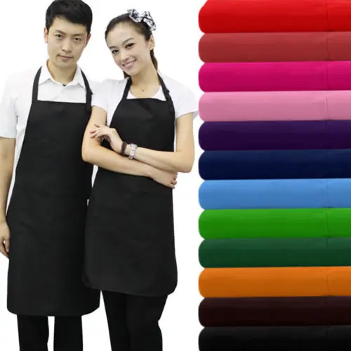 

Unisex Men Women Solid Cooking Kitchen Restaurant Bib Apron Dress with Pocket