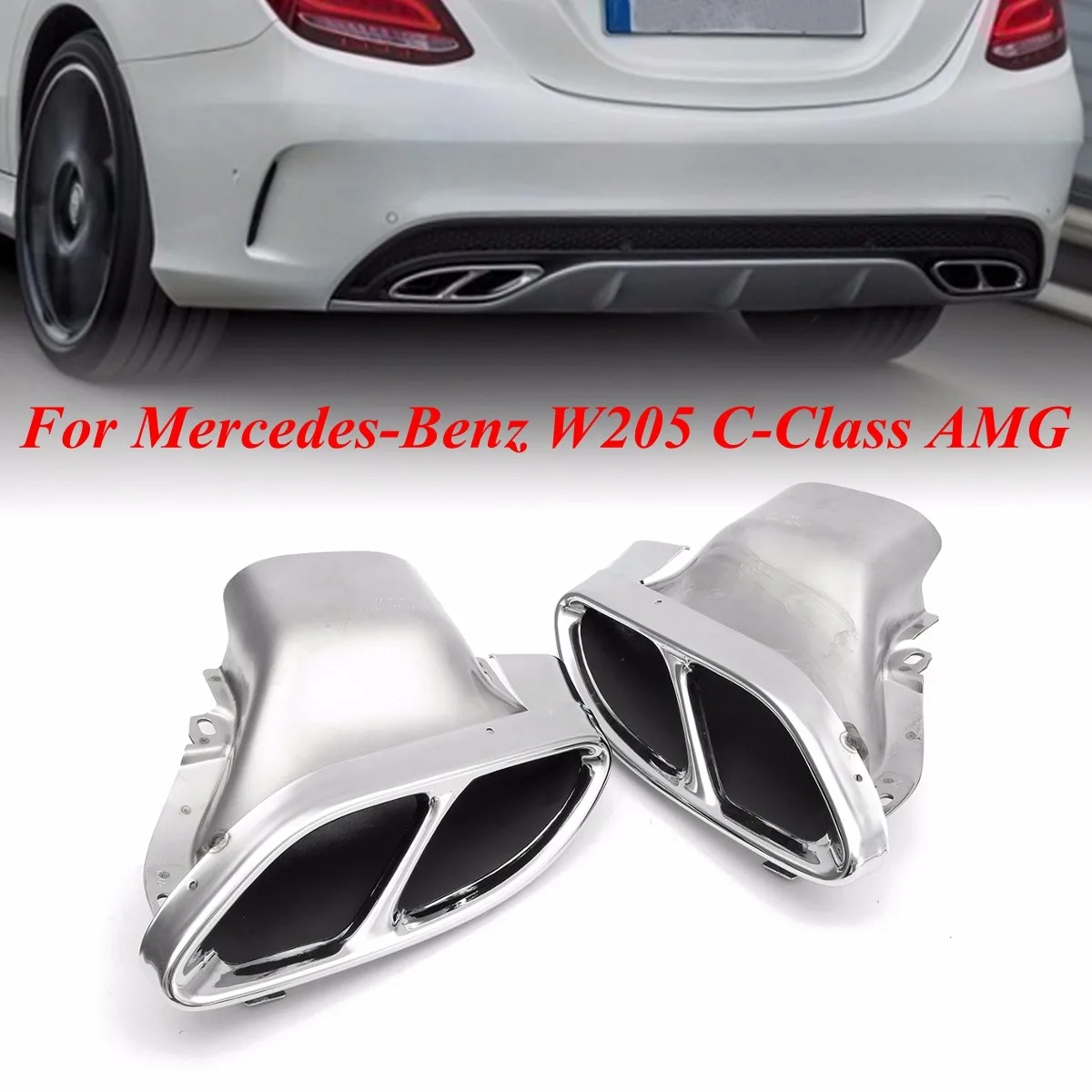Пара задних глушителей для Mercedes-Benz W205 c-класс черный/хром