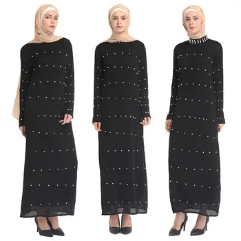 

Beading Black Abaya Women Muslim Jilbab Islamic Maxi Dress Arab Robe Dubai Kaftan Summer Ramadan Gown Turkey Luxury Dresses New