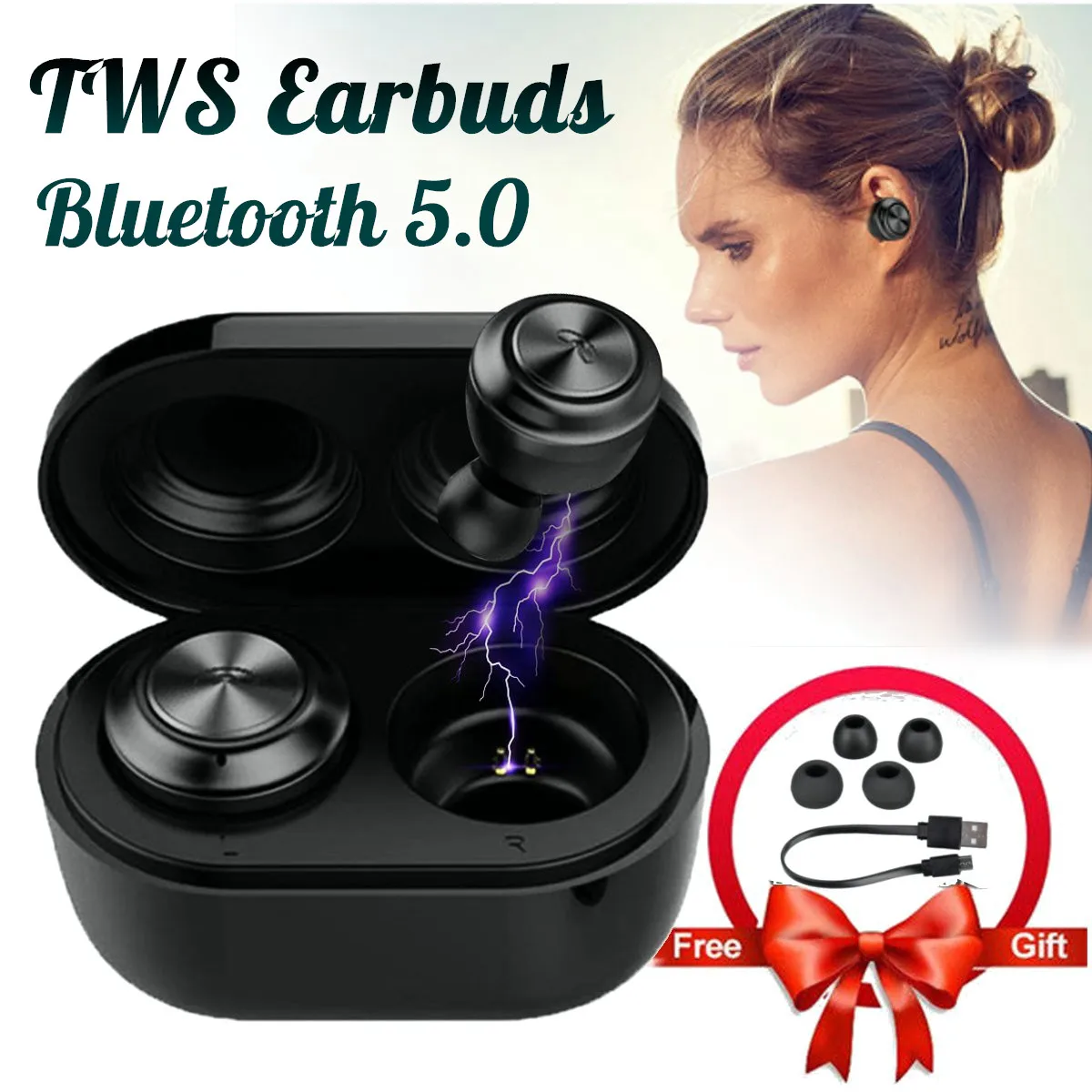 

Mini bluetooth 5.0 Earphone TWS Ture Wireless Sport Earbuds Twins Stereo Headset For Phone With Mic Charging Case