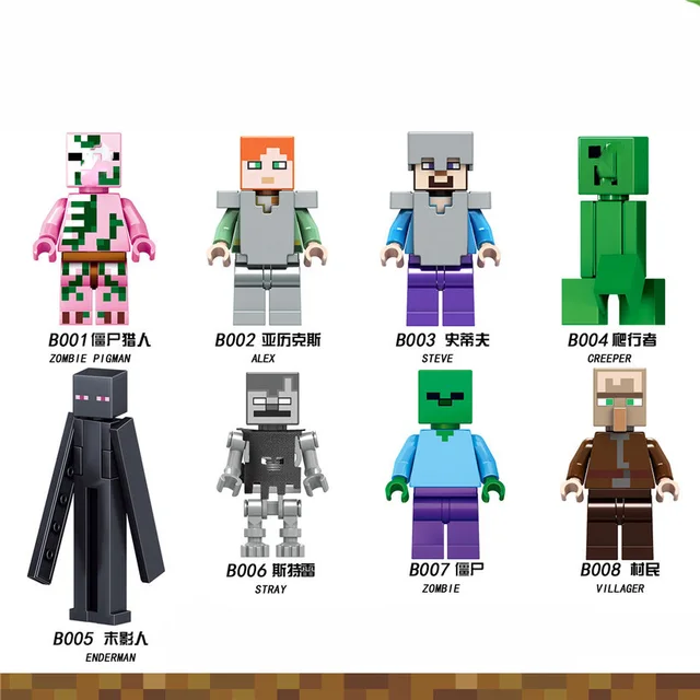 Cheap 8PCS Mincraft Legoing Figures Zombie Steve Spider Building Blocks My World Bricks For Children Minecraft Toys 
