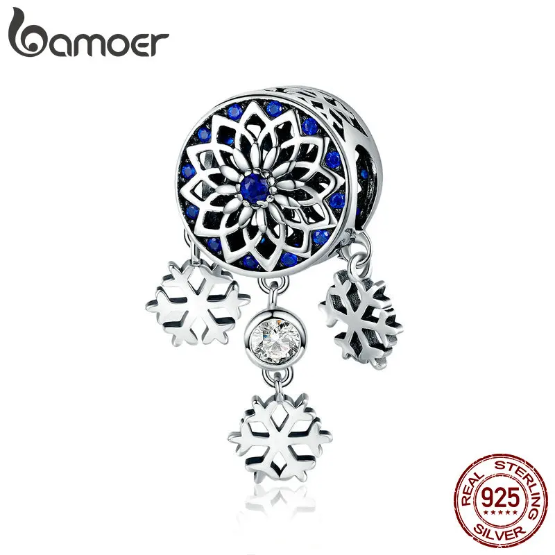 

BAMOER Hot Sale 925 Sterling Silver Snowflake Flower & Dream Catcher Beads Charms fit Women Bracelets Necklaces Jewelry SCC1117