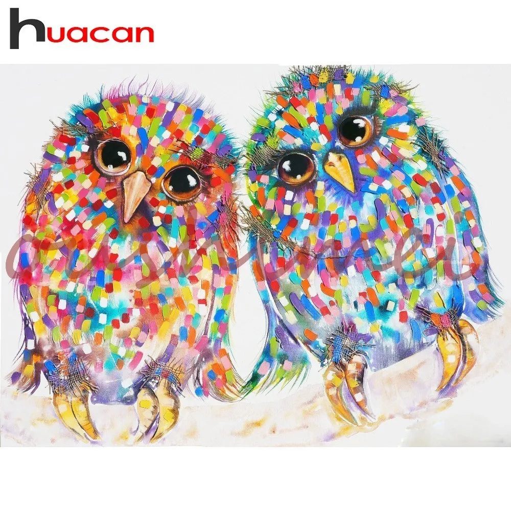 

Huacan 5D DIY Diamond Painting Owls Picture Of Rhinestones Mosaic Full Drill Square Diamond Embroidery Animal Decoration Gift