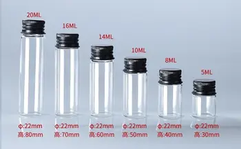 

100pcs/lot 5ml 8ml 10ml 14ml 16ml 20ml Home Party Decor Bottles Glass Bottles Vials Black Aluminum Cap Clear Glass Pill Bottles