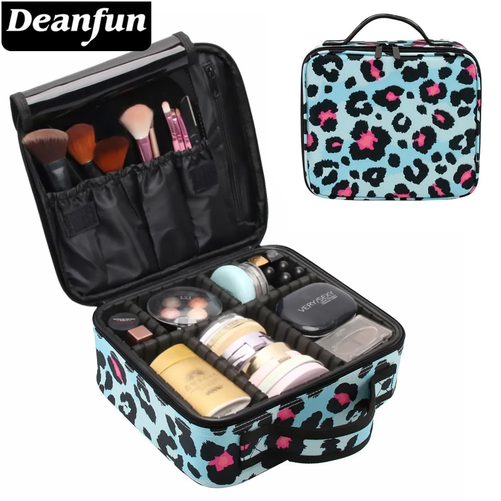 

Deanfun Makeup Case Blue Leopard Pattern Water Resistant Cosmetic Bag Travel Organizer Train Cases 16011
