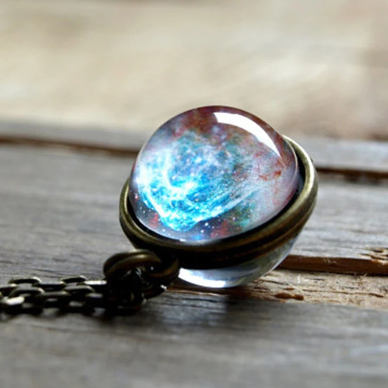 

Universe Necklace Women Double-sided Glass Ball Pendant Jewelry Time Gem Universe Handmade Custom Star Necklaces choker collier