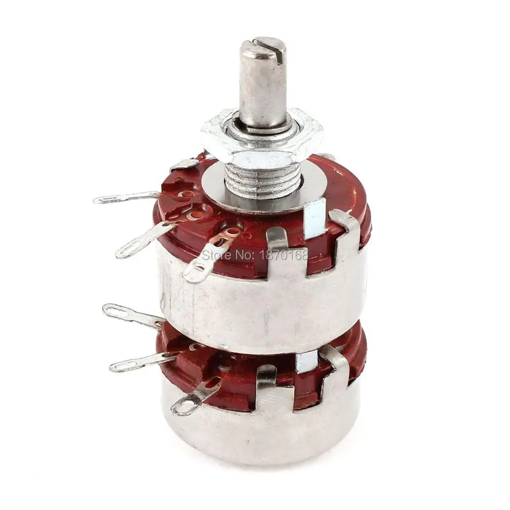 

WTH118 1K 2K2 3K3 4K7 6K8 10K 33K 47K 100K 1M OHM 20% 2W 2 Two Tang Rotary Wire Wound Taper Potentiometer Carbon Pot w Knob Cap