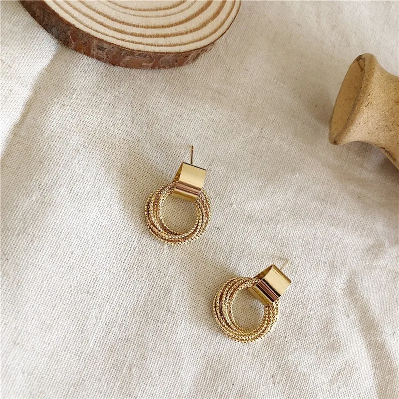 

Design Multi-Layer Metal Gold Geometric Round Circle Stud Earrings for Women Girl Party Wedding Jewelry Gift