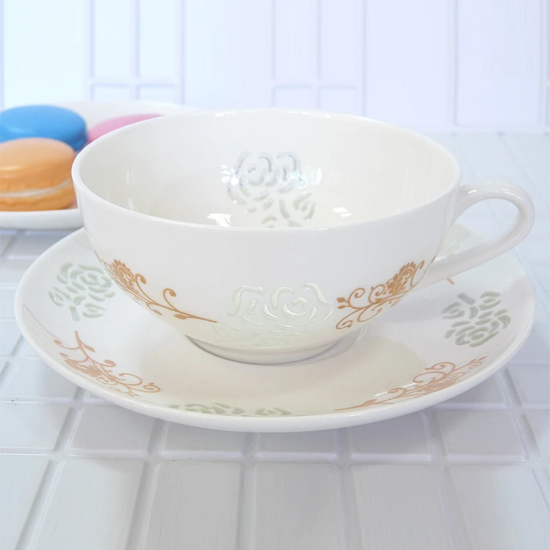 

High quality bone china handmade tea set two color abstract flower pattern a set of 8 pieces 230ml birthday holiday gift