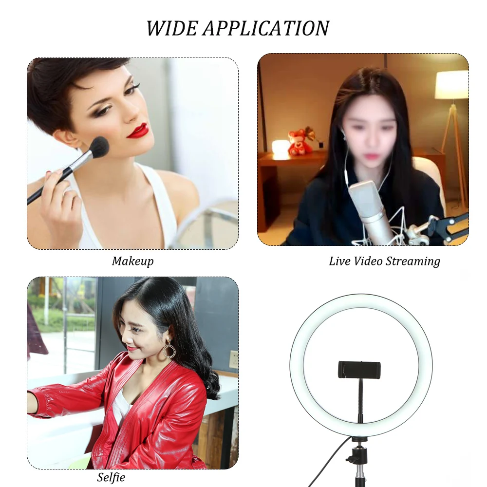 

Dimmable LED Studio Camera Ring Light Photo Phone Video Light Lamp With Tripods Selfie Stick Ring Table Fill Light For Canon