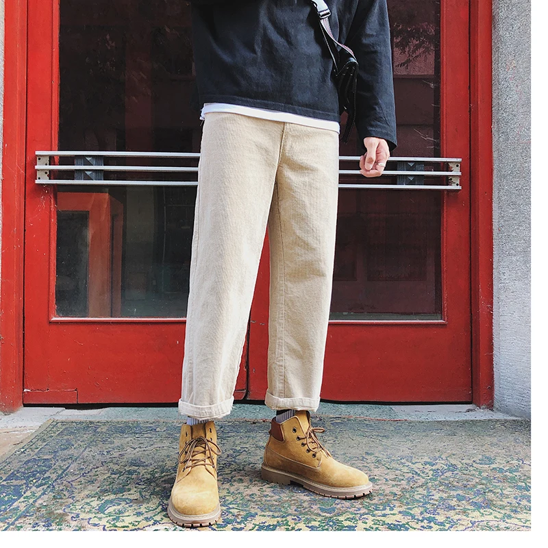2018 Fashion Men's Casual Pants Autumn And Winter New Korean Version Of The Trousers Trend Loose Nine Pants Youth Corduroy Green