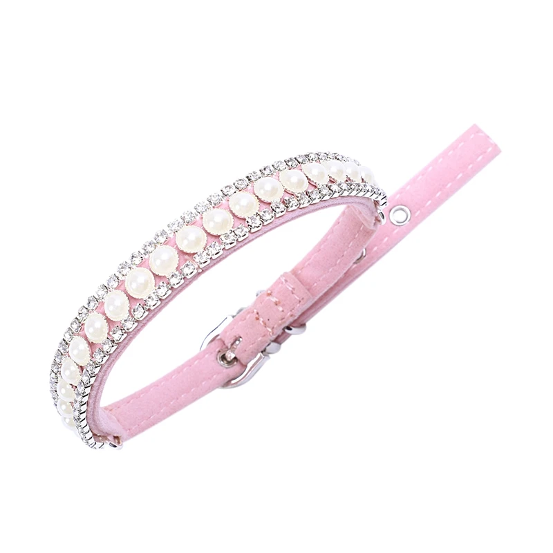 

store Rhinestone Pearl Chain Dog Collar Princess Collars For Dogs Cats Pet Leads Accessories(pink)M