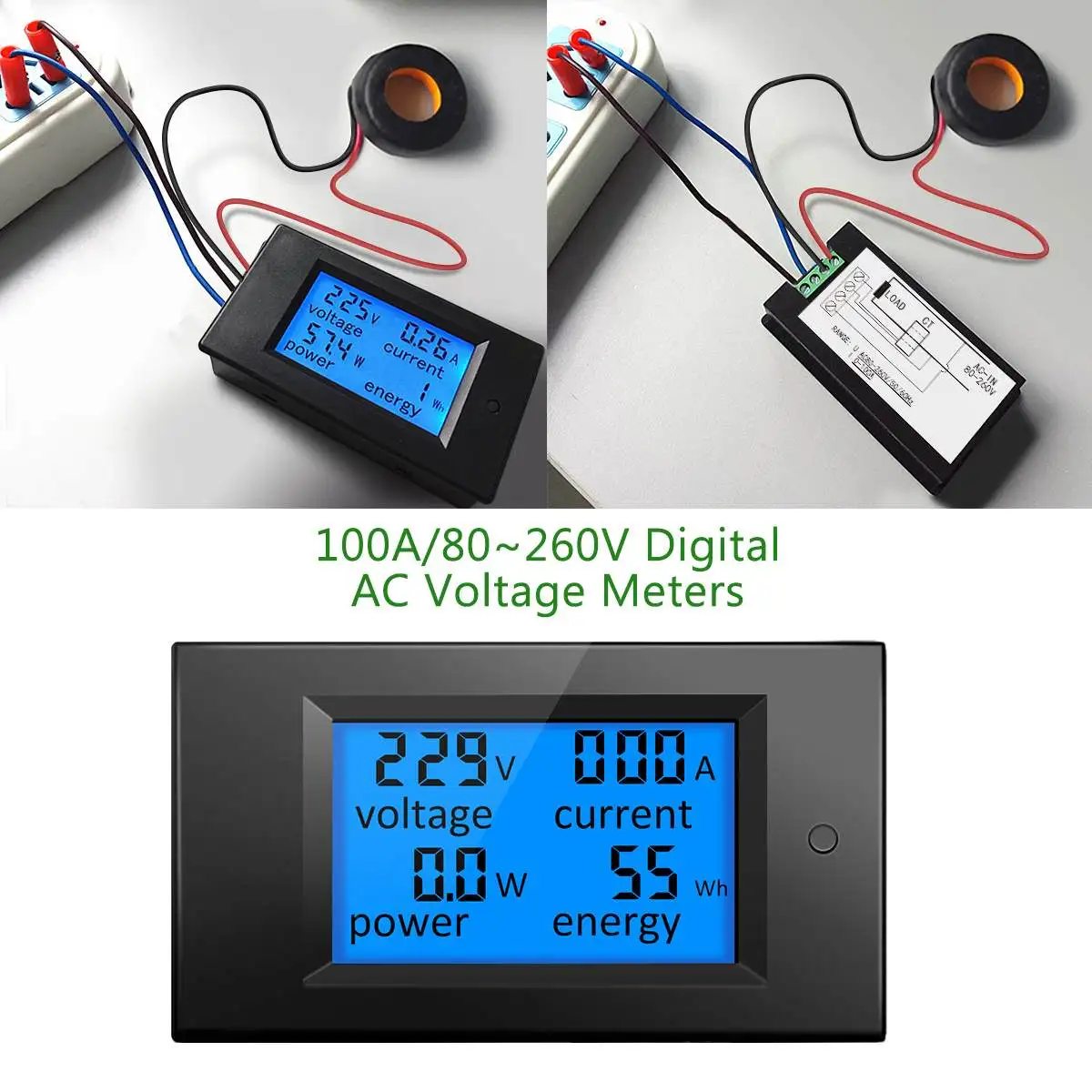 AC 80-260 В 100A Цифровой ток напряжение Amperage светодиодный измеритель мощности DC Вольт Ампер испытательный манометр монитор тестер энергии вольтметр