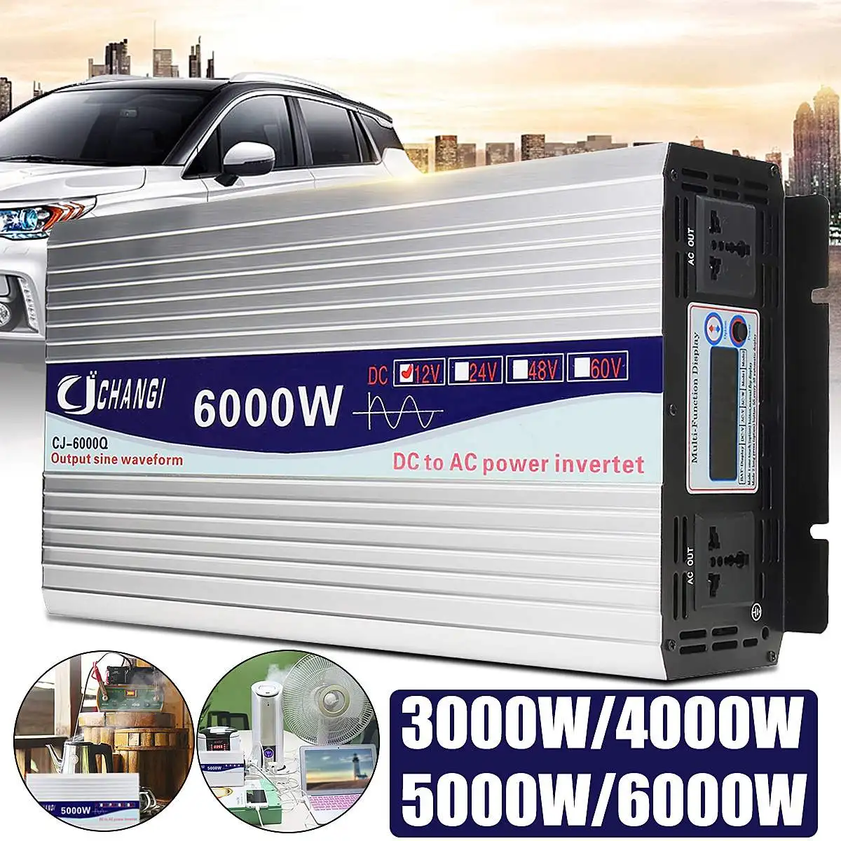 

Intelligent Screen Pure Sine Wave Power Inverter 12V/24V To 220V 5000W/6000W Converter - 12V 3000W Silver
