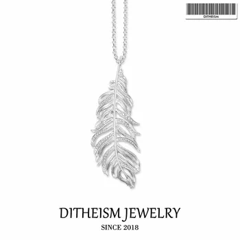 

Link Chain Necklace White Feather, 2018 New Fashion 925 Sterling Silver Jewelry Trendy Gift For Women Girls