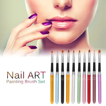 

Professional 10Pcs Nail Art Design Polish Brush Pen Set Nylon UV Gel Painting Tool Nail Print Brush Decoration Kit