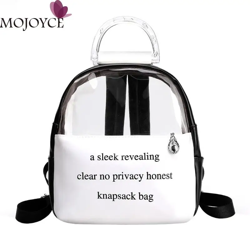 

Women Girls Small Letter Print Zipper Backpacks Female Leather Clear Mini Summer PVC Transparent Shoulder Student Schoolbags
