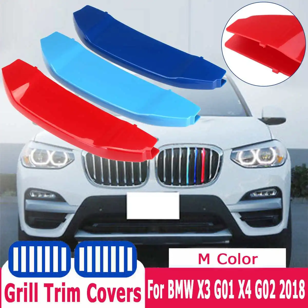 

M Color Front Grille Grill Cover Trim Clips Decal Fits for BMW X3 G01 X4 G02 2018 Trim Strips Decoration Performance Stickers