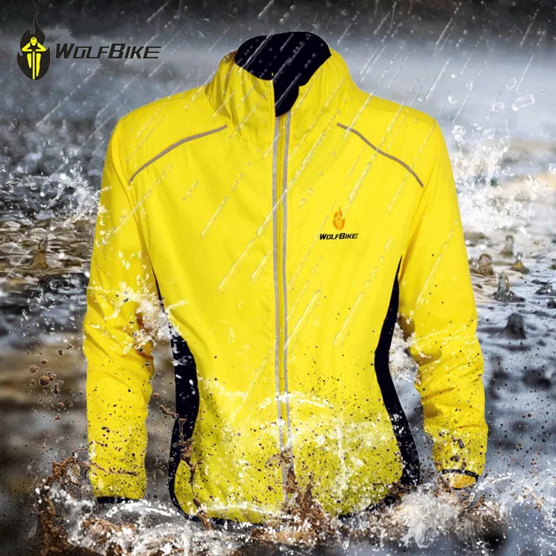 WOLFBIKE Windproof Men Cycling Jackets Tour de France Reflective Waterproof High Visibility Light Sports Coat MTB Bike Jersey