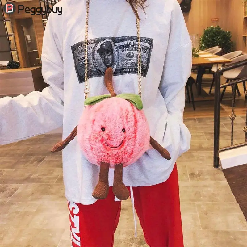 

Cute Baby Girls Plush Cartoon Fruit Shape Shoulder Bags Lovely Kids Chain Crossbody Bag