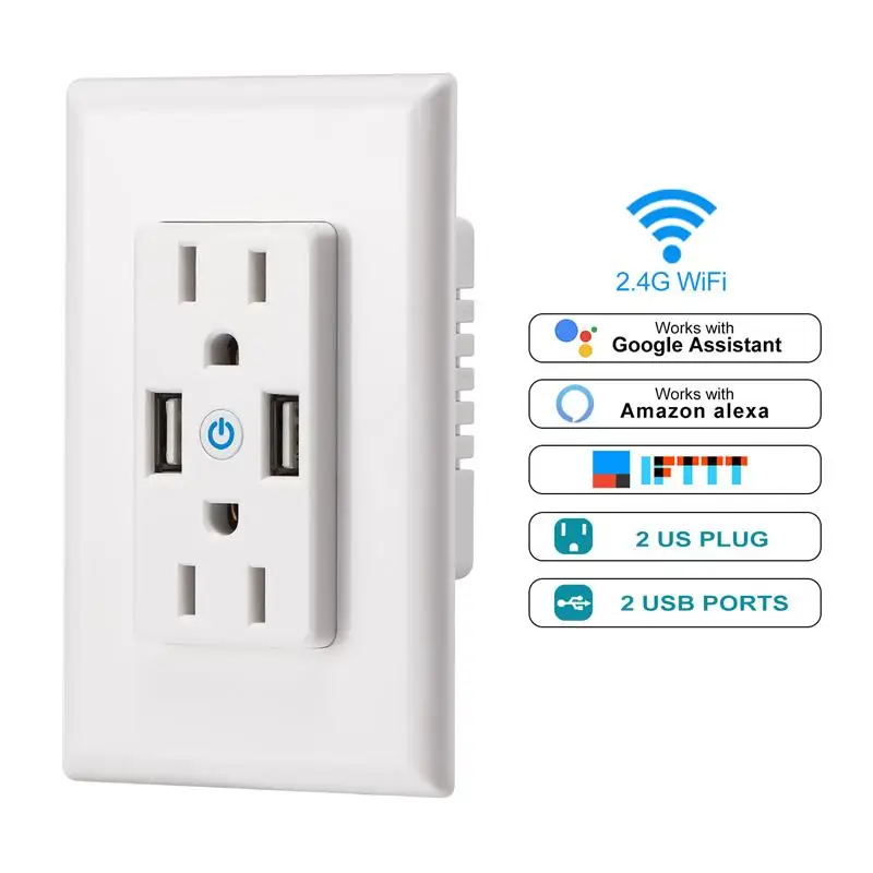 Smart Wall Outlet Dual Sockets US Plug Smartlife Phone Remote Control Compatible With IFTTT Alexa Google Home