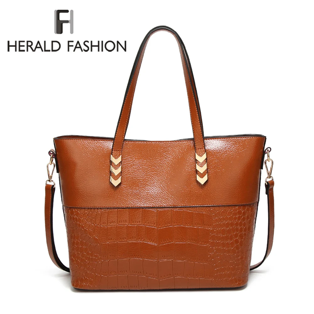 

Herald Fashion Women Bag Large Capacity Tote Handbag Quality Crocodile Pattern Leather Female Shoulder Bags Ladies Messenger Bag