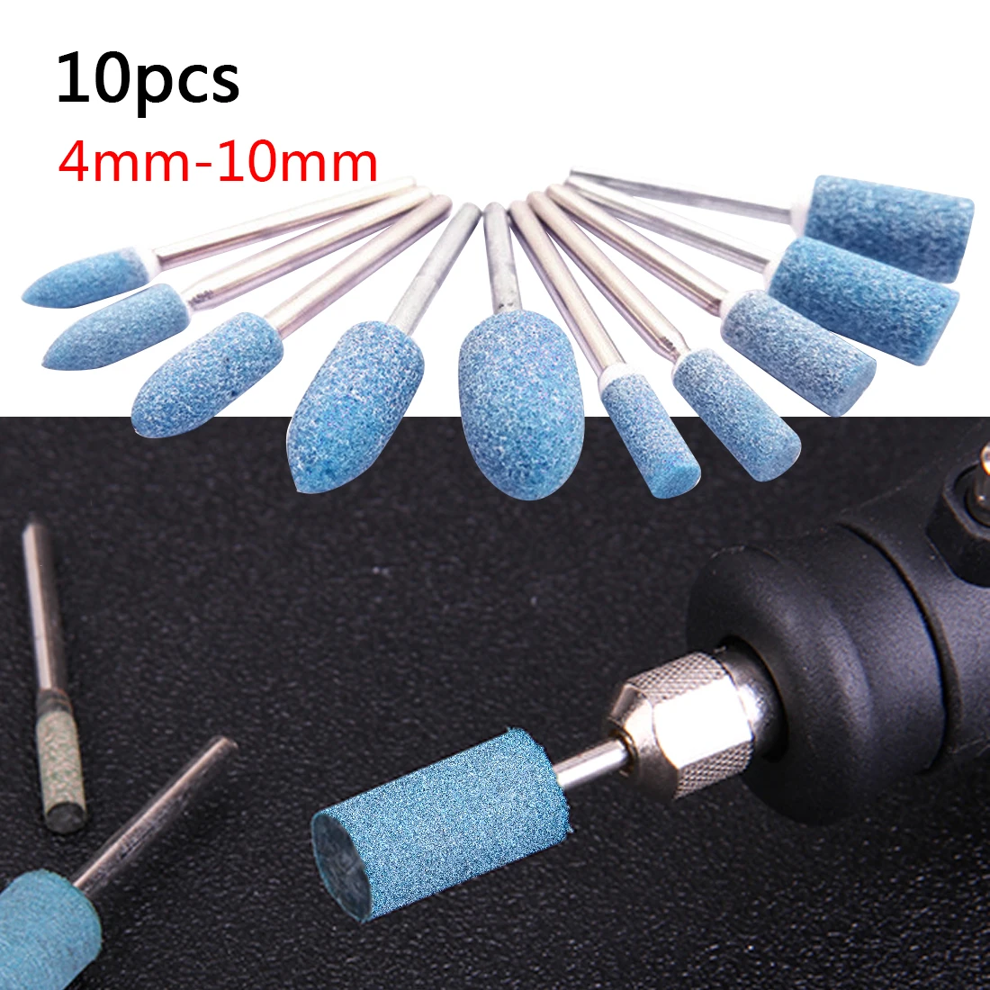 4mm/5mm/6mm/8mm/10mm 1/8 Shank 10pcs Abrasive Mounted Stone Set Grinding Burr Wheel For Dremel 4000