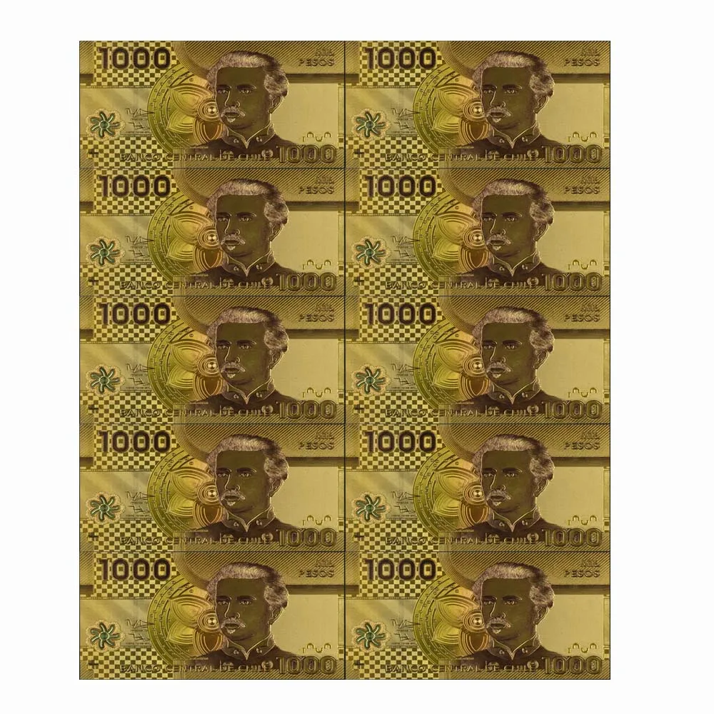 

Chile Colorful 24k Gold Foil Gold Banknote 1000 Peso Bill Note for Collections Prop Money Fake Money Bills