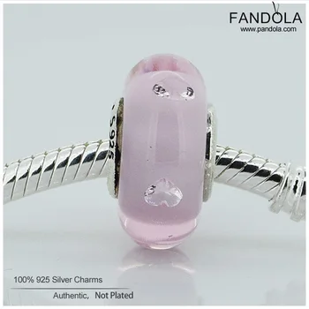 

Authentic 925 Sterling Silver Pink Hearts CZ Murano Glass Charm Beads Fits Women Bracelet Argent Charm Silver 925 Jewelry perles