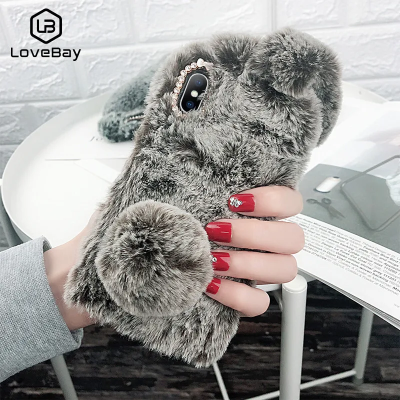 

Lovebay Luxury Rabbit Fashion Case For iPhone 6 6s Plus 7 8 Plus X XR Animal Hair TPU Cell Phone Case Cover For XS MAX Cases