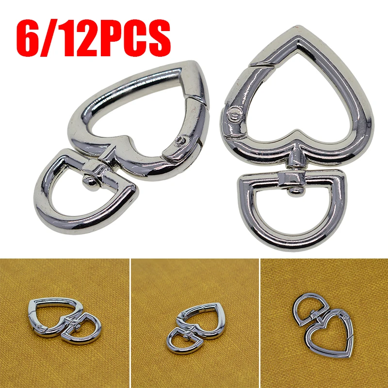 

6pcs/12pcs Keychains Heart Clips Connectors Key Ring Hooks 47mm Alloy Silver