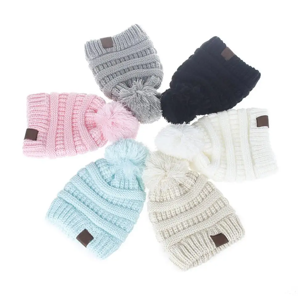 Модная детская шапка Skullies женские шапочки с помпоном дети CC шапки теплые зимние