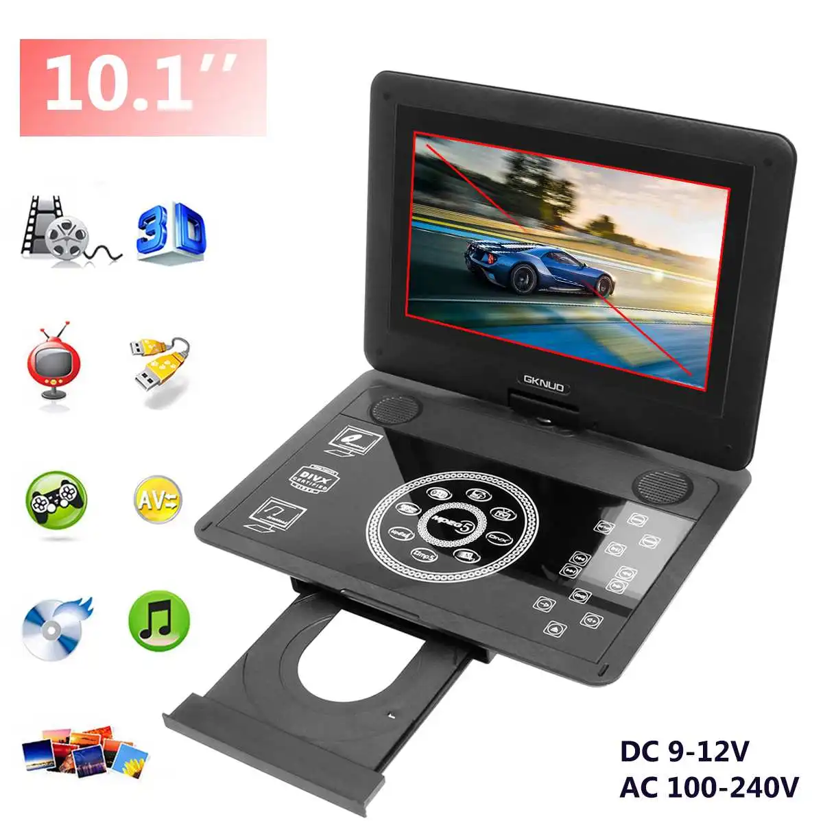 

GKNUO GKN-100 12V Portable 10.1'' LCD Screen Mobile DVD/ MP3/ Game Music Player FM Radio TV Home Car with Remote Control