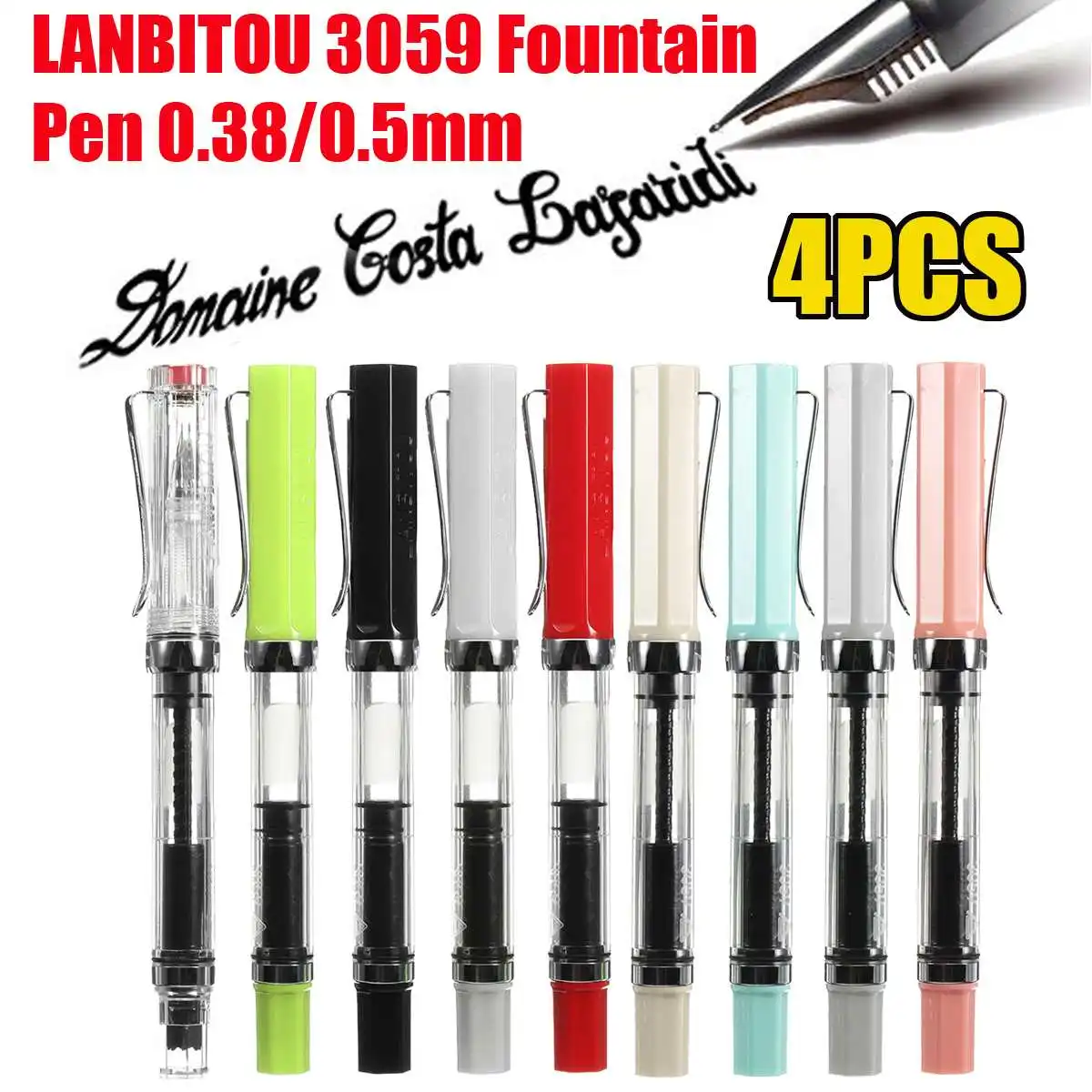 

New 4pcs/lot 0.38/0.5mm Fine Nib Spiral Gallbladder Fountain Pens School Office Students Stationery Supplies for Writing Gift