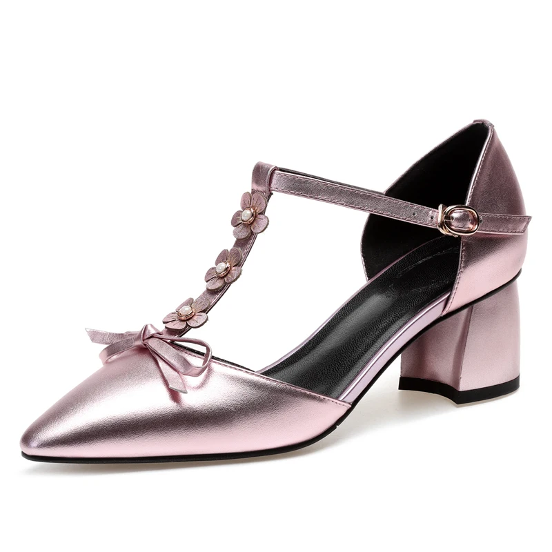 

Silver Leather Women Pumps 5 CM Chunky Heels Summer Dress Shoes Sexy Ladies Buckle Sandals Woman Shoes Box Packing K110
