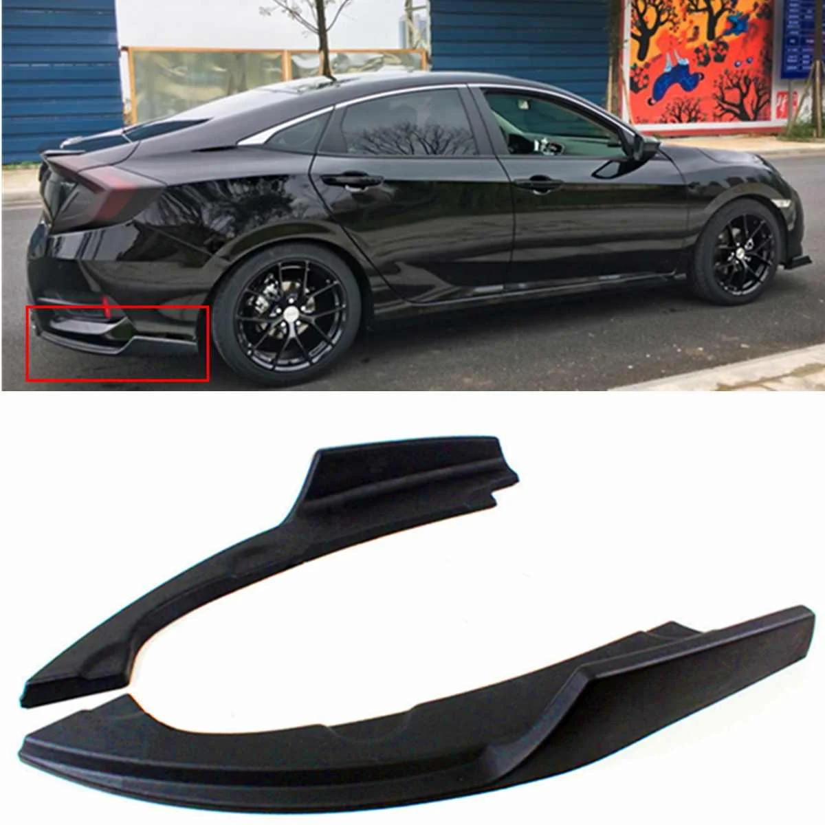 

2 Pcs Rear Bumper Lower Side Splitters Lip Apron Corner Valance Covers For Honda For Civic 2016-2018 4 Door Sedan Model Black