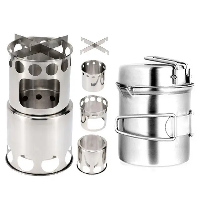 US $13.20 High Quality Portable Outdoor Camping Wood Stove Pot Set Stove Sub Outdoor Picnic Folding Hiking Tr
