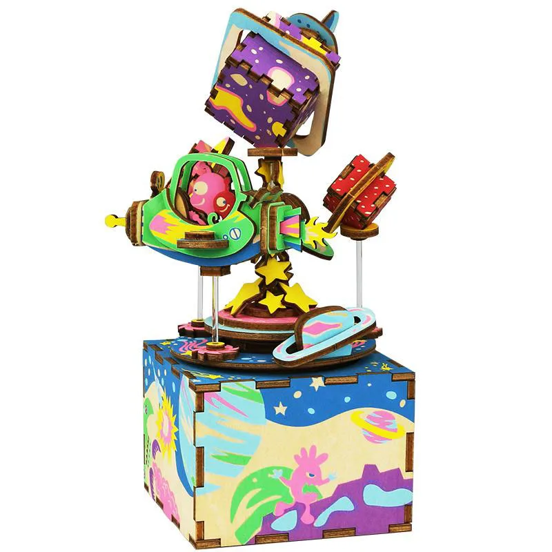 

Robotime DIY 3D Wooden Music Box Toy Assembly Building Kits Revolving Musical Boxes Puzzle Galaxy Planet Toys For Kids Gift