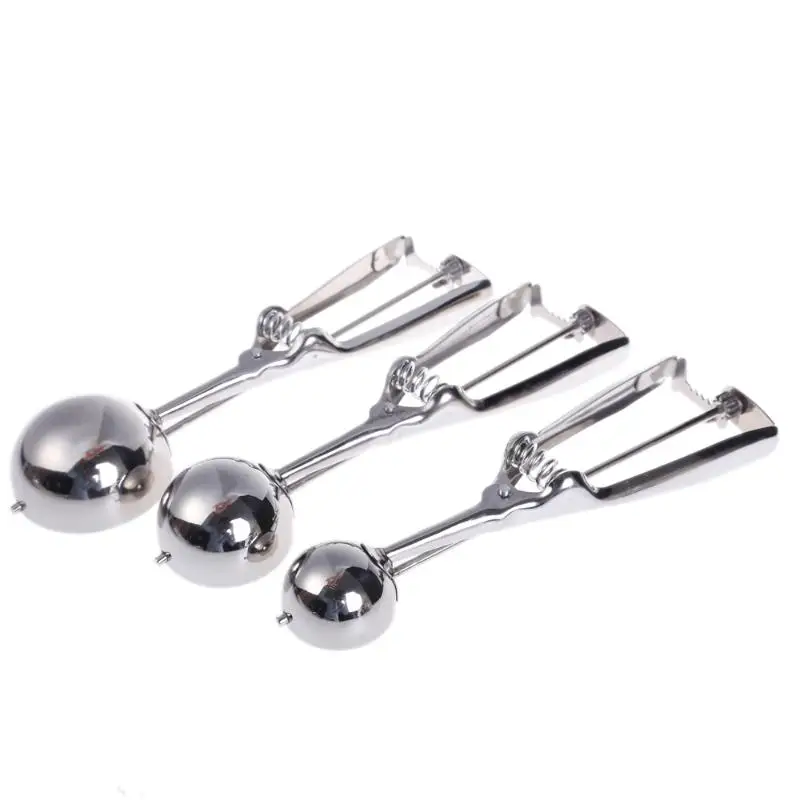

3Pcs Kitchen Ice Cream Mash Potato Scoop Stainless Steel Spoon Spring Handle Kitchen Accessories 3 Size Ice Cream Tools
