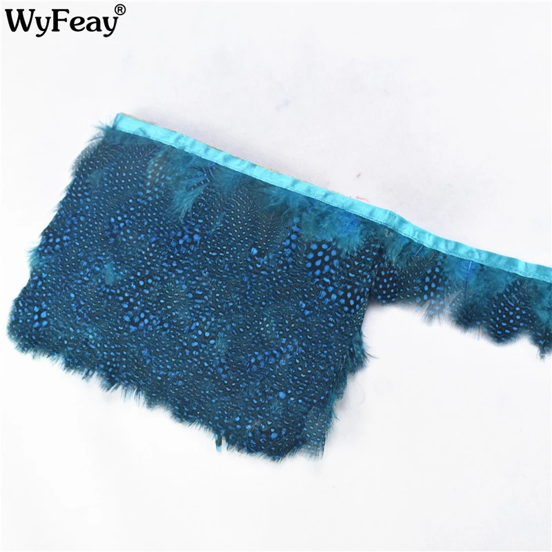 

10 Meters/lot Blue Natural Guinea Fowl Feathers Trims Fringe Chicken Polka Dot Pheasant Feathers for Crafts Wedding Decoration