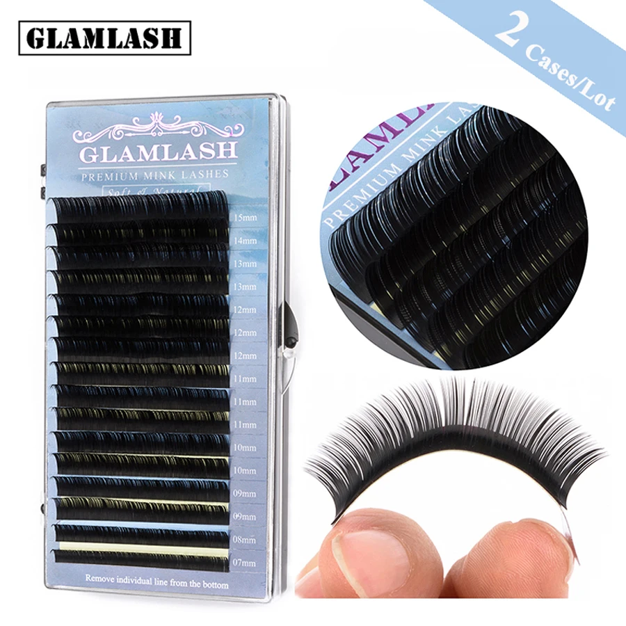 

GLAMLASH 2 Cases/Lot 16rows mix length Natural Synthetic Mink Individual Eyelash Extension Soft Makeup Cilia Professional Use