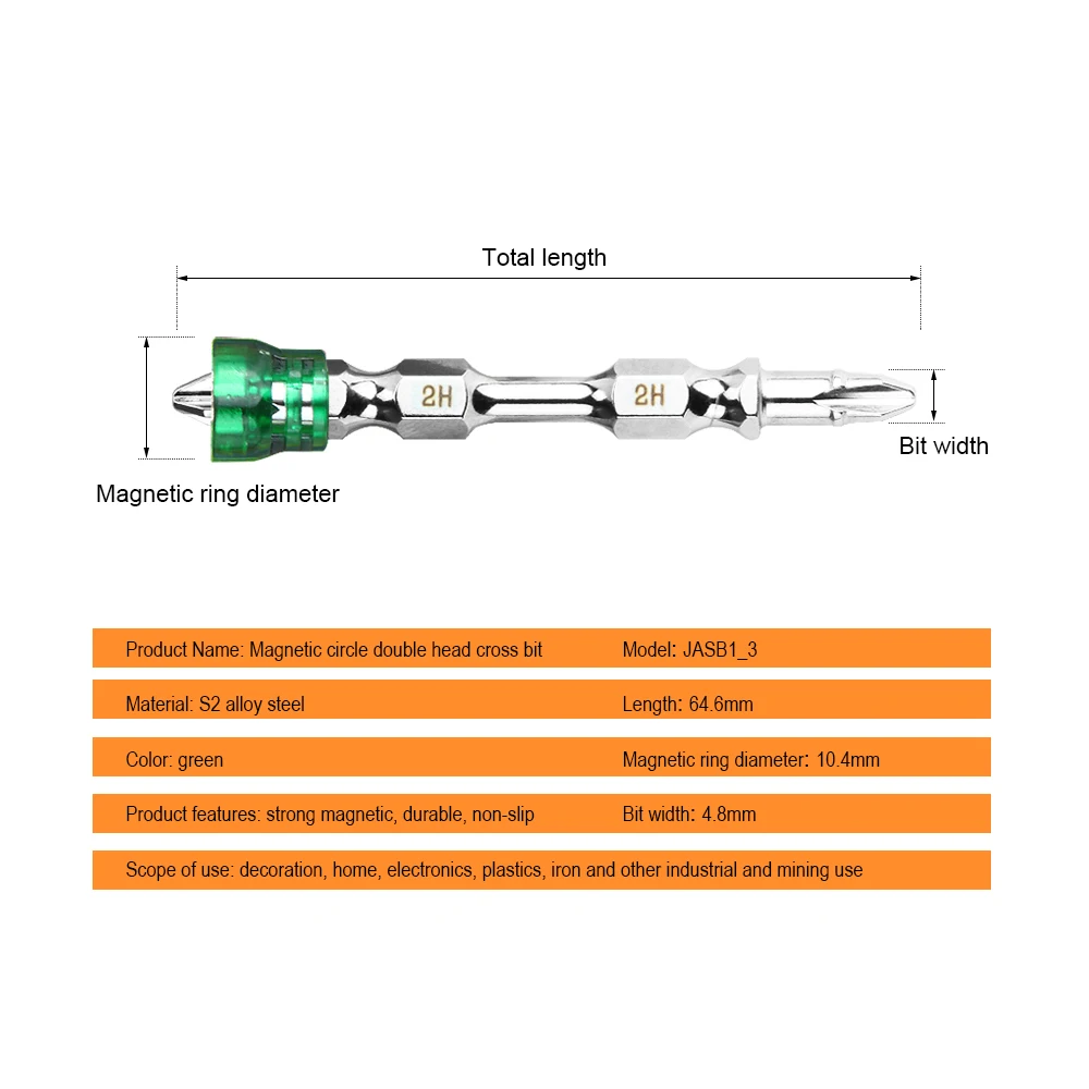 Jelbo 1PC 10.4MM Green Magnetic Cross Double Head Screwdriver Bit S2 Steel 65mm Electric Screw Driver Bit For Electric Drill