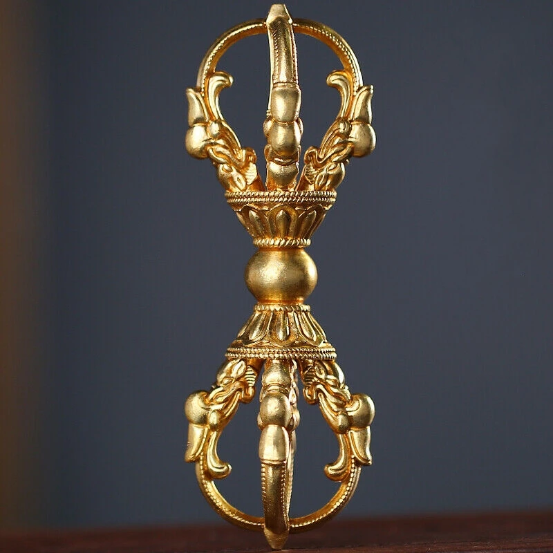 

Antique Tibetan Buddhism Bronze Gilt Five Beast Statue Vajra Dorje Pendant