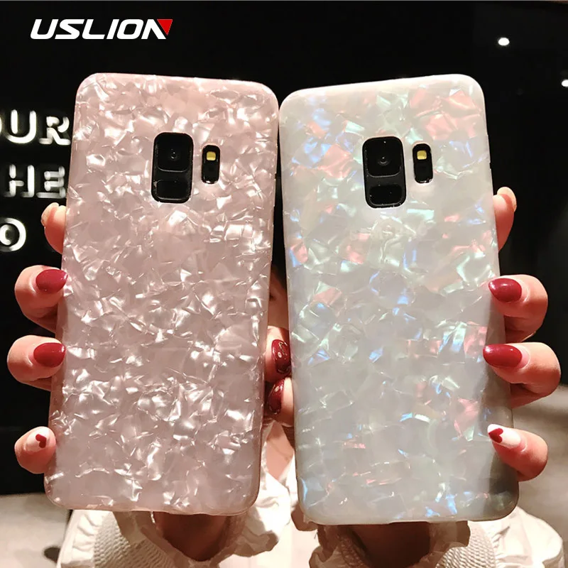 USLION Glitter Dream Shell Pattern Case For Samsung Galaxy S9 S8 Plus IMD TPU Silicon Phone Cover For Smausng S9 Plus Soft Cover