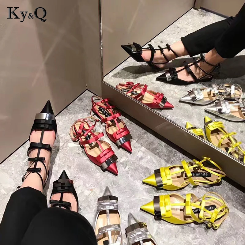 

2019 Summer New European And American Fashion Pointed Sandals Wild Bow Sexy Comfortable Banquet Shoes